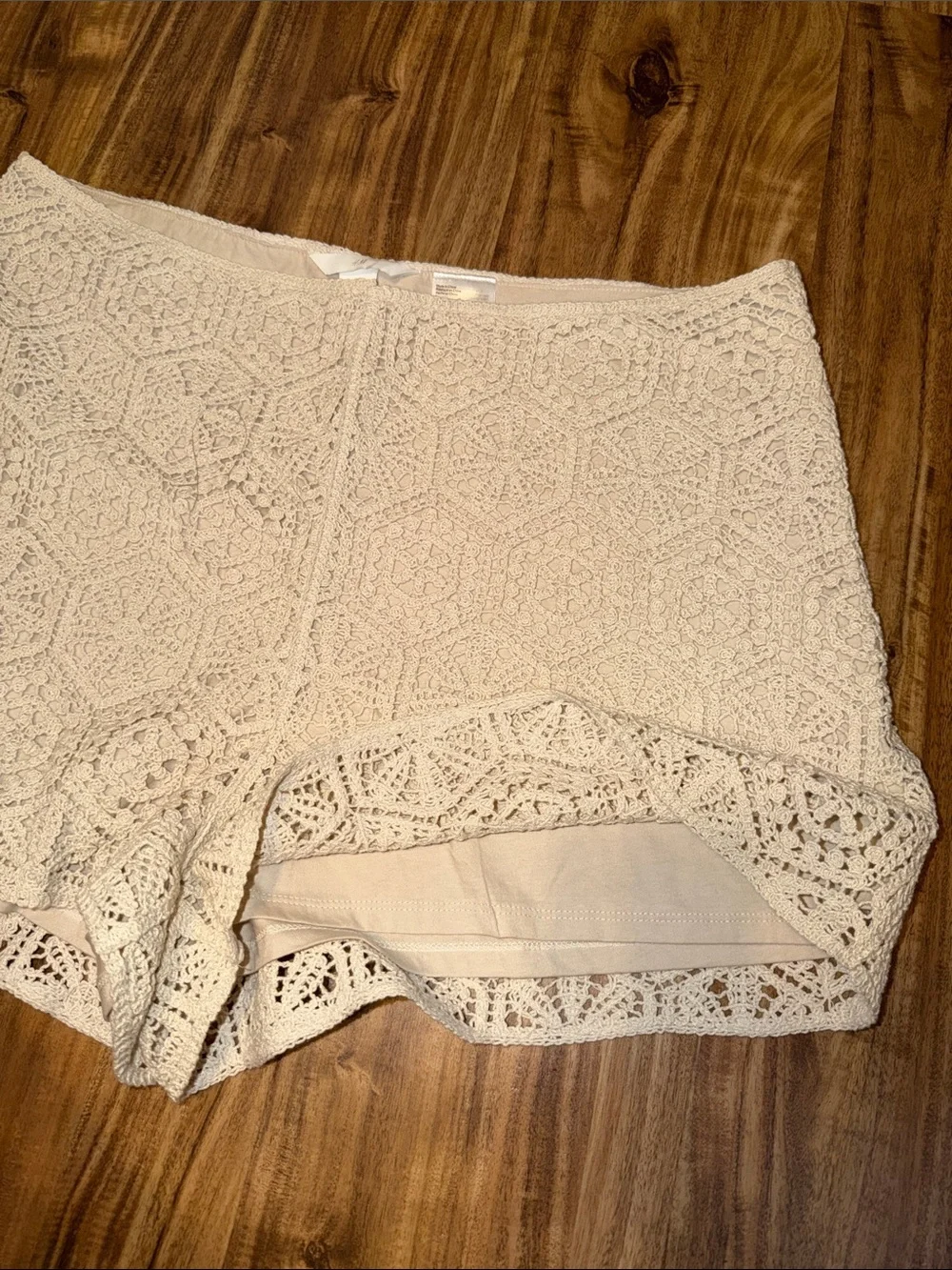H&M women XL 16 18 shorts Cream beige tan neutral Crochet High waist boho nwt - Picture 3 of 8